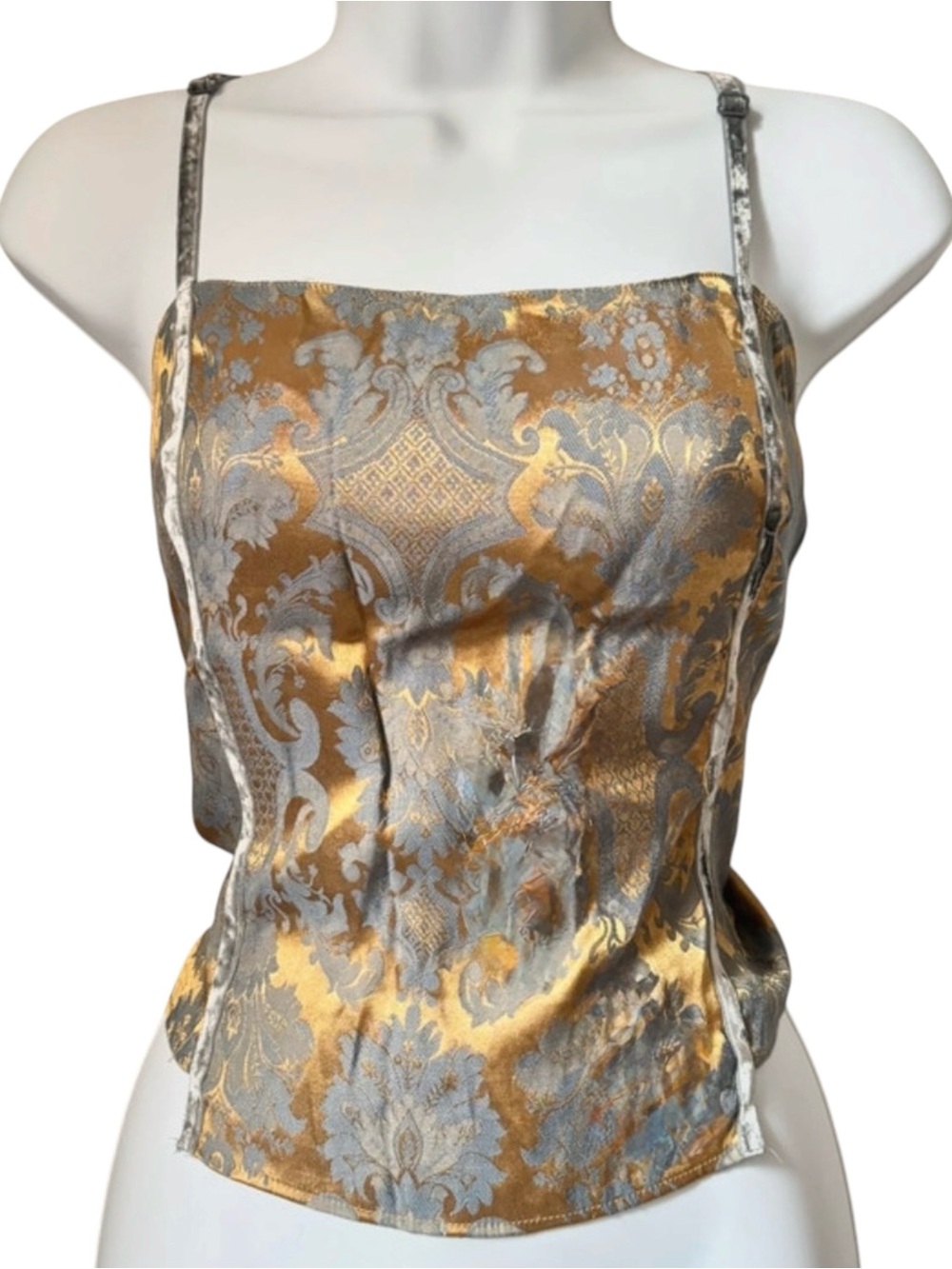 90s Victoria’s Secret Silky Satin Velvet Trim Jacquard Vintage Camisole Top M